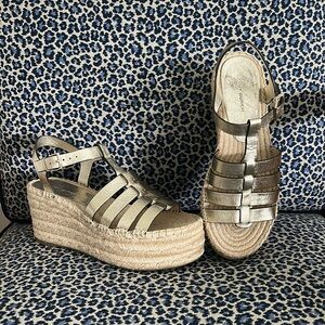 NWOT Tory Burch Fisherman Leather Espadrille Wedge Sandals size 7.5
